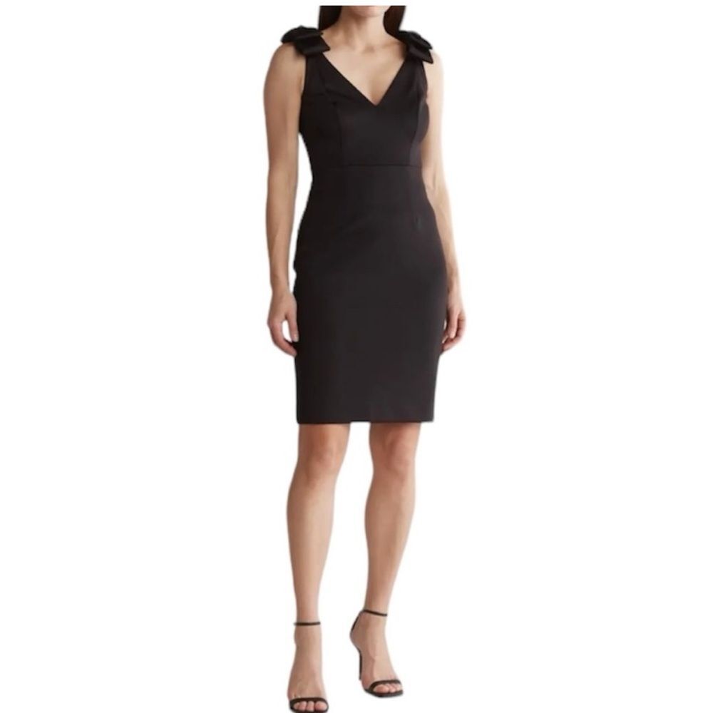 Eliza J Women's Size 8 Sheath Dress Black Crepe‎ Bow Shoulder